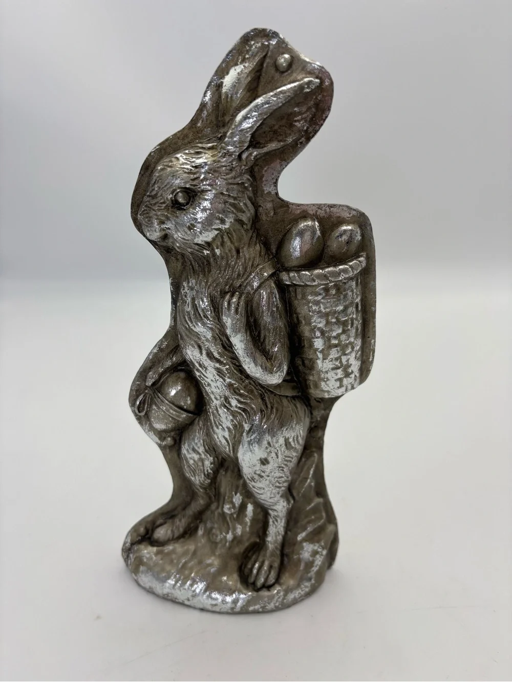 Silver Tone Easter Bunny Faux Chocolate Mold Decorative Accent